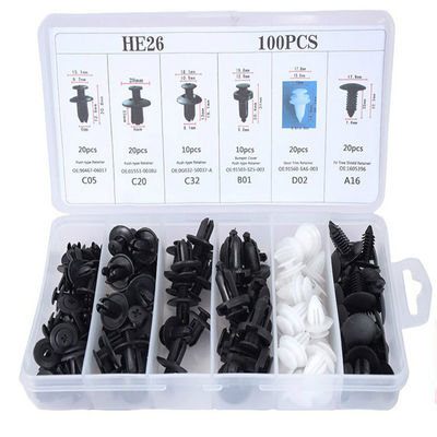 HE26 100 pcs Car Clips Plastic Car Bumper Fastener 6 Sizes Push Retainer Rivets Kit Door Trim Panel Fender Clips Bumper Clips