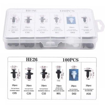 HE26 100 pcs Car Clips Plastic Car Bumper Fastener 6 Sizes Push Retainer Rivets Kit Door Trim Panel Fender Clips Bumper Clips