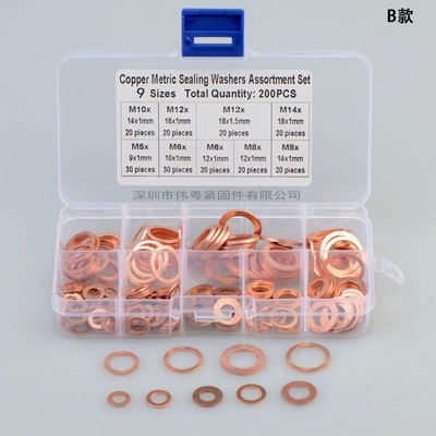 Assorted Solid Copper Crush Washers Seal Flat Head Ring Washers Set