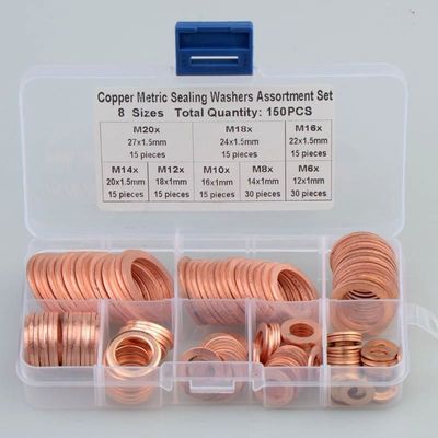 Copper Metric Sealing Washers Assortment Set 8 sizes 150 pcs cooper washer kit