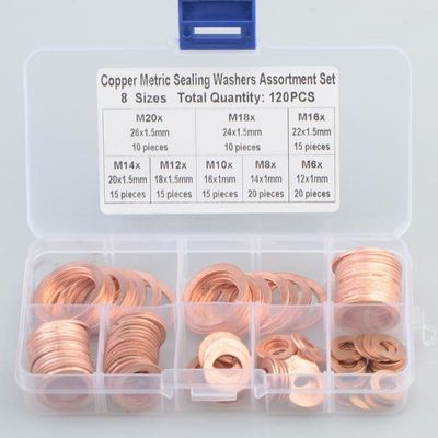 Copper Metric Sealing Washers Assortment Set 8 sizes 120 pcs cooper washer kit